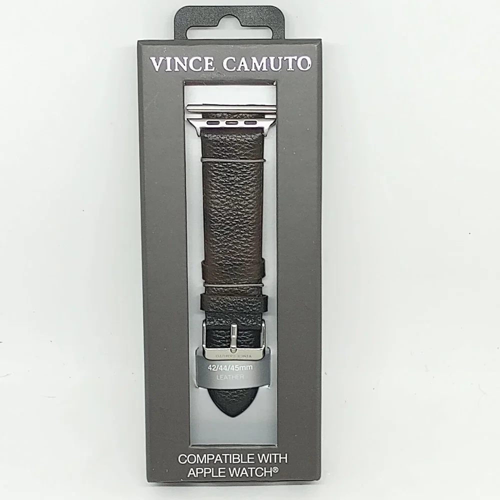 Vince Camuto 24mm Black Leather Watch Strap Fits Apple Watch 42/44/45mm NEW